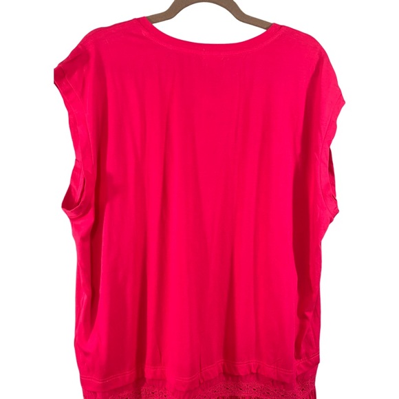 Anthropologie Tiny Ruffled Tank Top Tunic Tee Eyelet Lace Trim Pink Rose Size XL - Picture 6 of 8